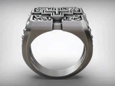 Square Cross Pattern Silver Signet 3D print model