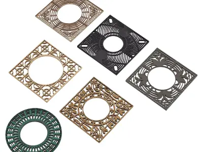 Set of 6 decorative tree grills 3D model