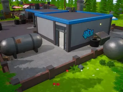 Stylized Low Poly FPS Map 2 - Gas Station Low-poly 3D model
