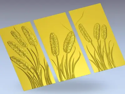 Modern Botanical Relief Wall Decor Set STL Mural CNC 404 3D model