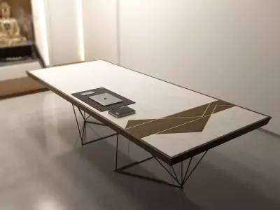 Diamond Table with Copper stone solid white Desk top 3D model