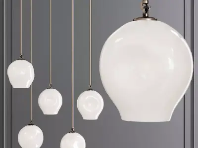 Small Bubble Pendant Vintage Brass and White Glass 3D model