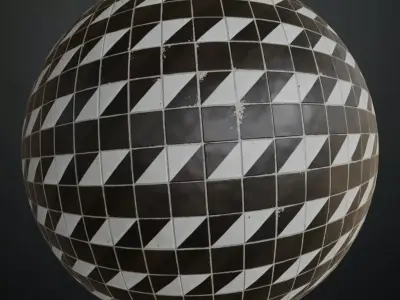 Monochrome Diagonal Geometric Tiles PBR Seamless Texture