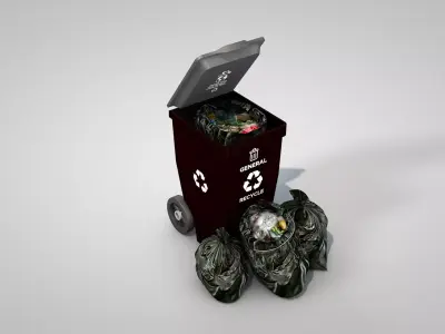 General Waste Bin and Bags 3D model