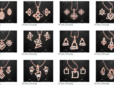 51 Light Wt Pendant Earrings set 3dm stl 3 view renders 3D print model