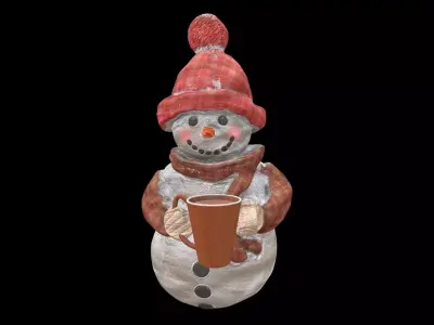 Snowman with mug Low-poly 3D model
