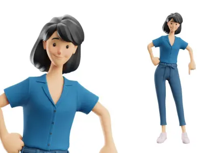 Cartoon Woman Illustration Style Rigged Low-poly 3D model