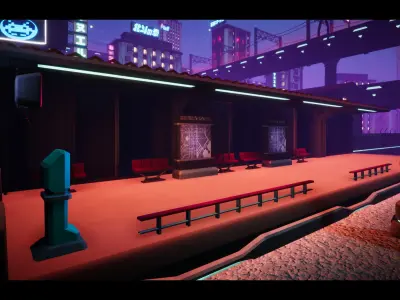 Stylized Cyberpunk Arcade Environment Low-poly 3D model