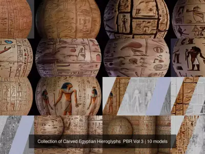 Collection of Carved Egyptian Hieroglyphs  PBR Vol 3 Texture
