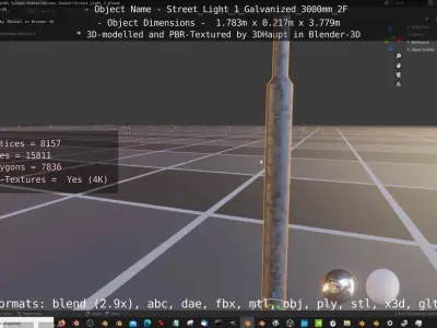 Street Light 1 Galvanized 3000mm 2F Low-poly 3D model