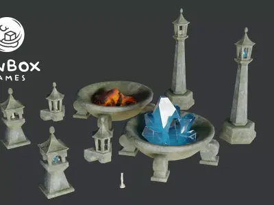 Stone Lights Fire - Lights Pit Candles Crystal 13 Piece Set Low-poly 3D model