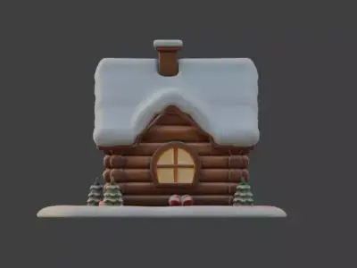 Simple Winter Wood Cabin 3D Model Low-poly 3D model
