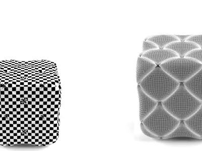 Capitone Pouf white brown fabric and black leather 3D model