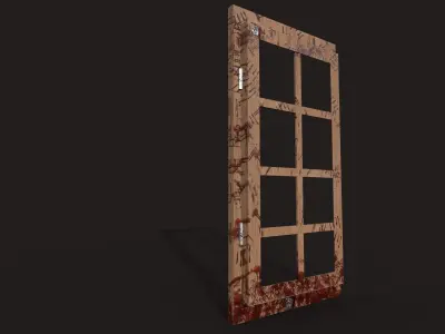 Realistic Blood-Stained Gunshot Window 3D Model for Games Low-poly 3D model