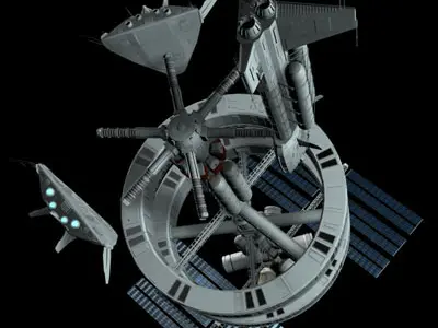 Space station with spaceships 3D model