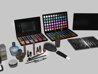 CosmeticSet makeup table with lights and umbrellas 3D model