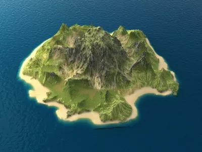 Tropical Island Terrain 5 Low-poly 3D model