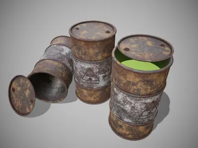 Barrels radiation rusty Low-poly 3D model