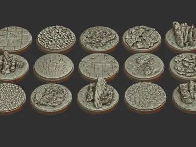 PACK 1 - 15 MINIATURE BASES 50mm 3D Print Ready 3D print model