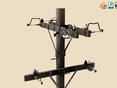 Wooden Old Telephone Electricity Line Western Style  Low-poly 3D model