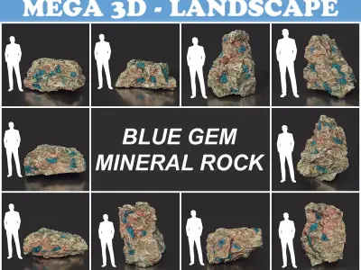 Low Poly Blue Gem Mineral Rock 210823 Low-poly 3D model