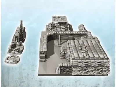 Fortified infantry positions with sandbags bunker and mortar 3 - 3D print model
