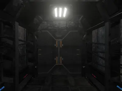 Dark sci-fi hallway Low-poly 3D model