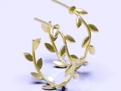 Olive Leaf Hoop Earrings 3D print model