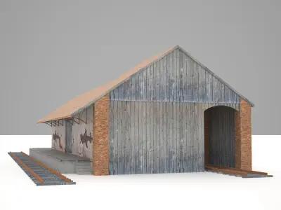 Freight Train Station Low-poly 3D model