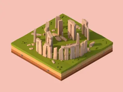 Cartoon Lowpoly Stonehenge Landmark Low-poly 3D model