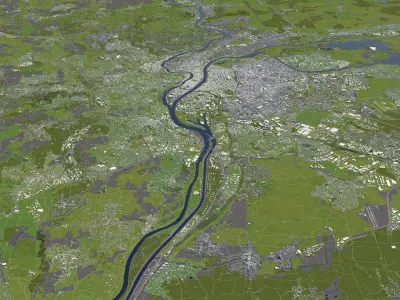 Lyon France 50x50km 3D City Map 3D model