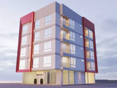 Building 5 floor Low-poly 3D model