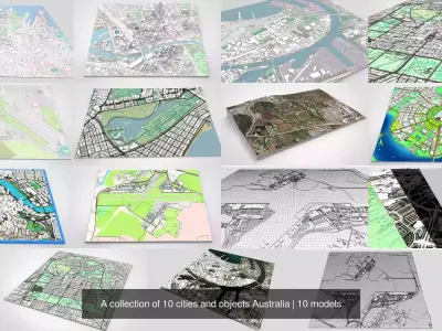 A collection of 10 cities and objects Australia 3D Model Pack
