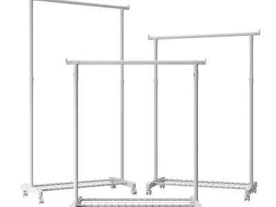 Single mobile hanger with shoe rack 3D model