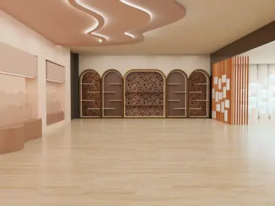 Modern Architectural Hall Setup with Decorative Feature Walls Low-poly 3D model