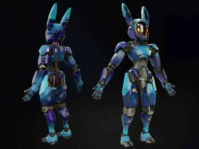 Wabbit Wobot - The antrhopomorphic rabbit SCI-FI ROBOT Low-poly 3D model