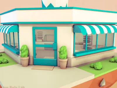 Cartoon Cocktail Cafe Building Low-poly 3D model