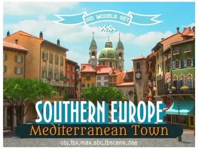 Southern Europe Mediterranean Town  Summer Low-poly 3D model