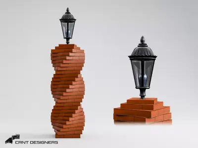 Brick Column Lamp Post Low-poly 3D model