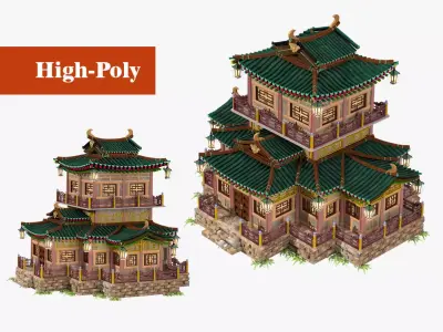 Japanese style house 3D model  high-poly 3D model
