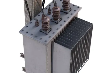 Concrete Power Line Pole with Transformer 3D model