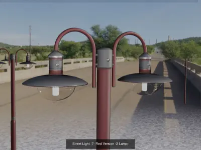 Street Light -7- Red  Version 3D Model Pack