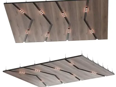 Wooden suspended ceiling with lighting 43 3D model
