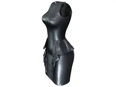 Leather Sleeveless Bodycon Dress With Side Skirt Frills Low-poly 3D model