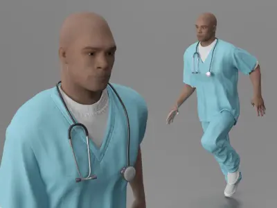  Black Health Care Worker in Overalls Rigged for Maya 