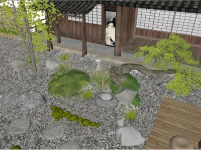 Japanese - style Courtyard Landscape Design 3D model