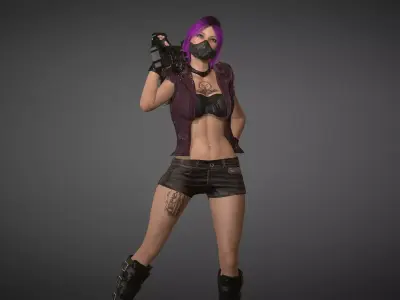 Cyberpunk Girl Low-poly 3D model