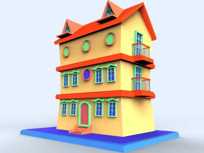 Colorfull cartoon building  Low-poly 3D model