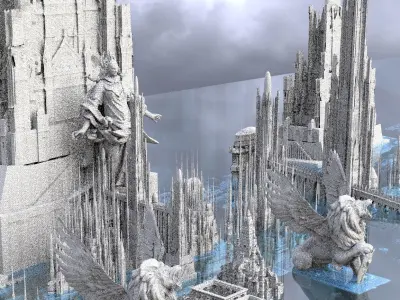 Huge Sci-Fi Future Utopian Aqueduct Arch City 3D model 3D model