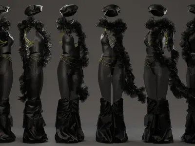 Dark Avant-Garde Ruffled Bodysuit 3D model